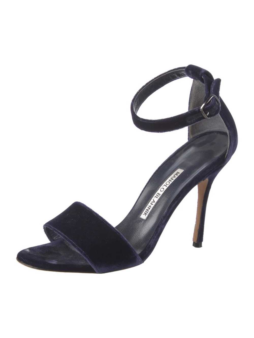 Manolo Blahnik “Chaos” Black Velvet Ankle Strap Stiletto Sandals | Size 36.5